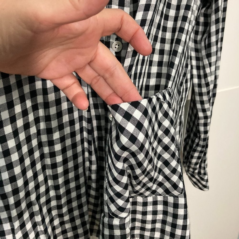 J Jill Button up shirt black white gingham single pocket long sleeve soft size M - Picture 12 of 12